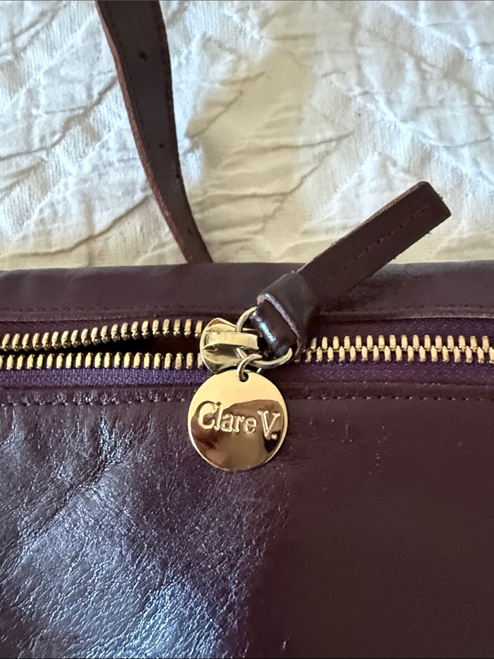 Clare V Grande Fanny Crossbody Bag in Deep Burgundy with Gold Hardware - Picture 3 of 3